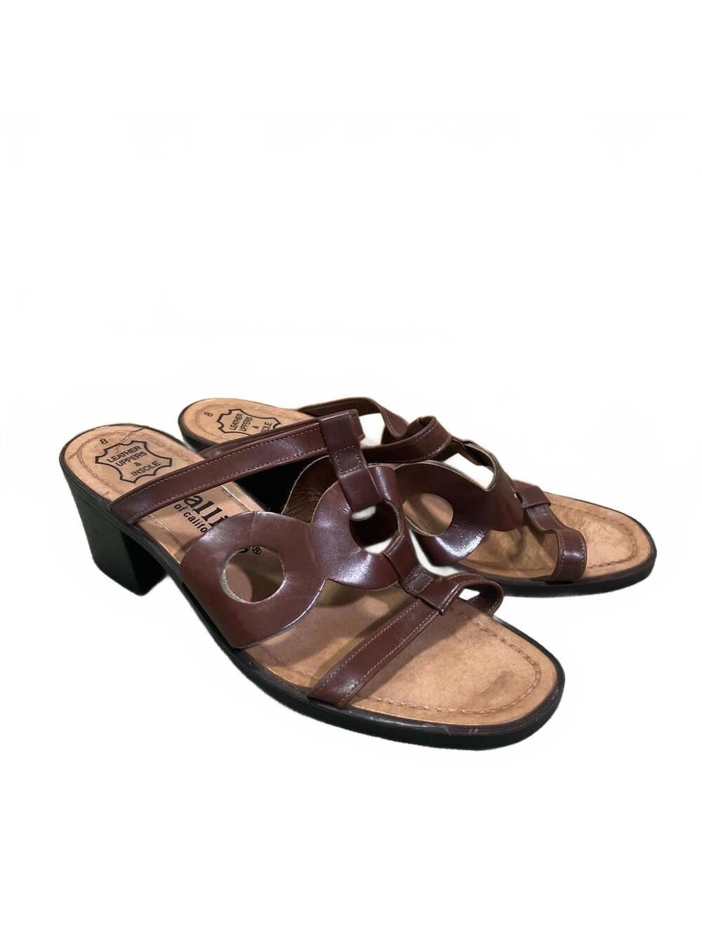 Callisto of California Womens Brown Leather Sandals Retro Block Heel